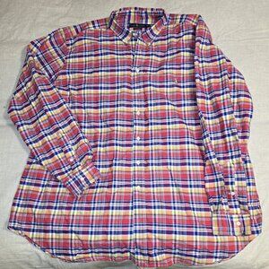 Ralph Lauren 80's style 2XLT madras plaid shirt long slv red blue yellow